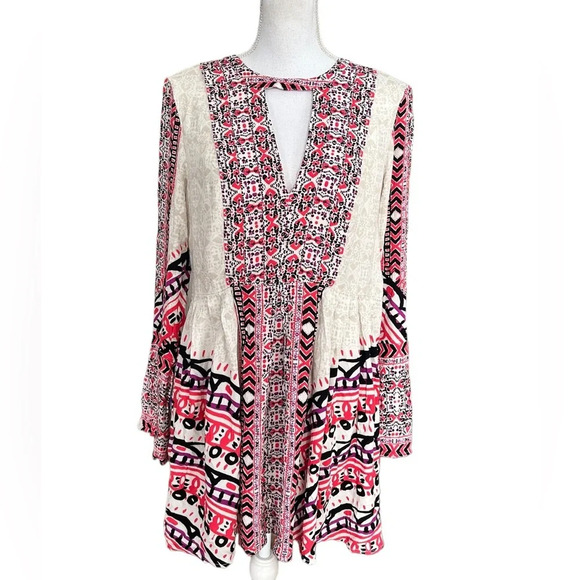 Free People Tegan Boarder Printed Mini Dress in Ivory Combo - Picture 3 of 12